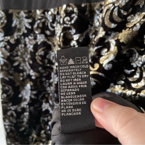 Scarlett Velvet Mesh Panel Metallic Filigree Dress Holiday Size 10 Glamorous - Picture 11 of 15